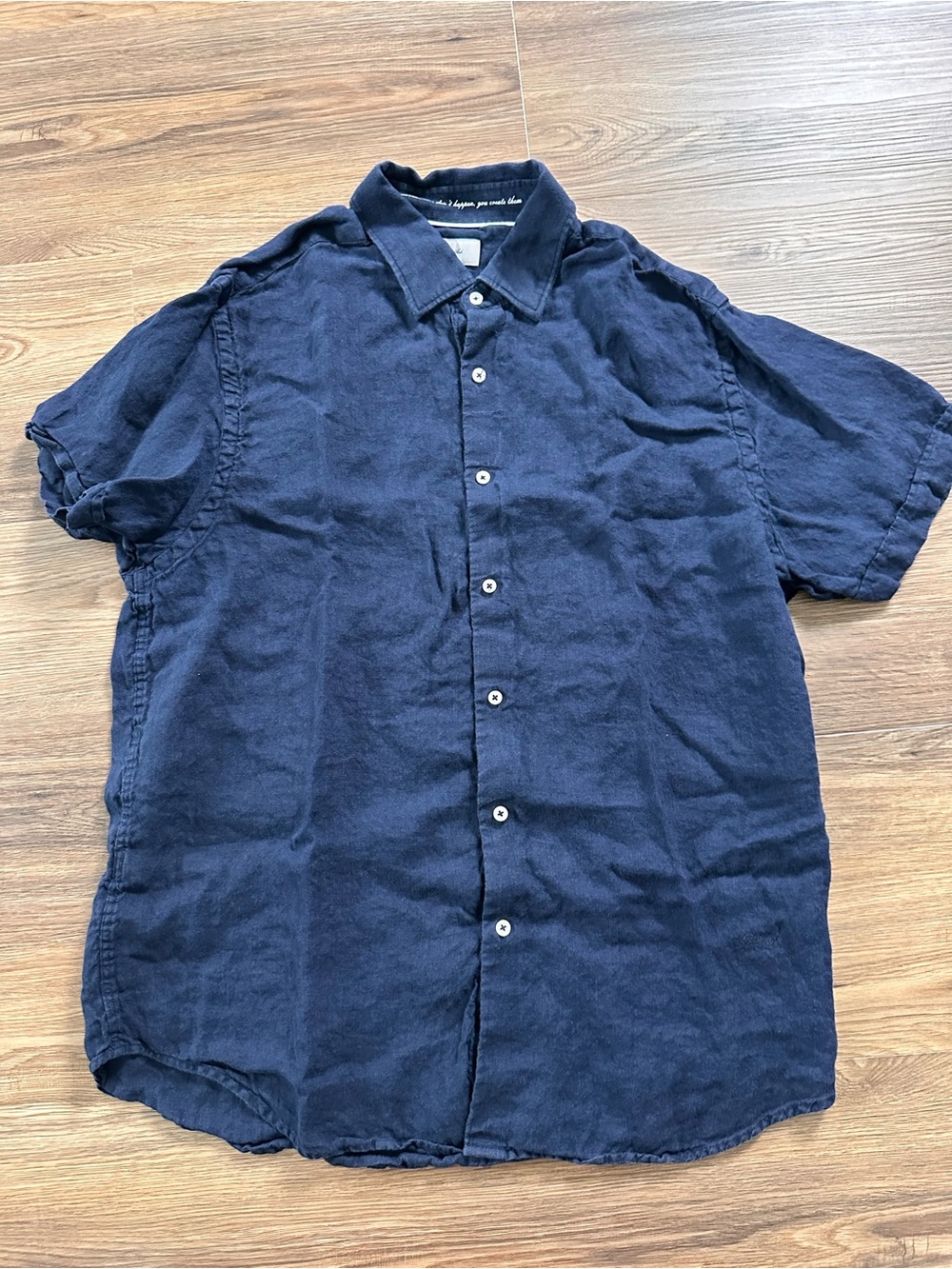 Porter & Ash Button Up Shirt Short Sleeve 100% Linen Blue Coastal Men’s Large